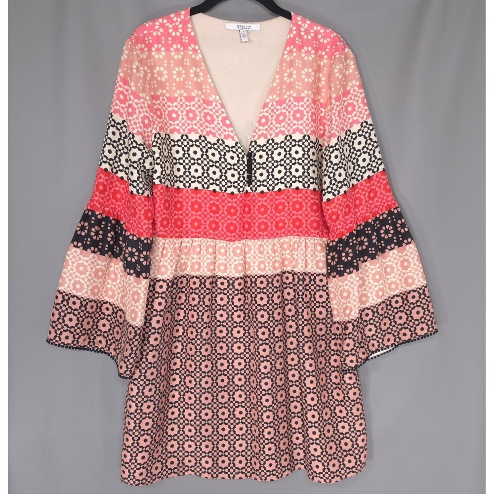DEREK LAM 10 CROSBY Women's Tunic Dress 12 100% Silk Geometric Print Boho - Picture 3 of 13